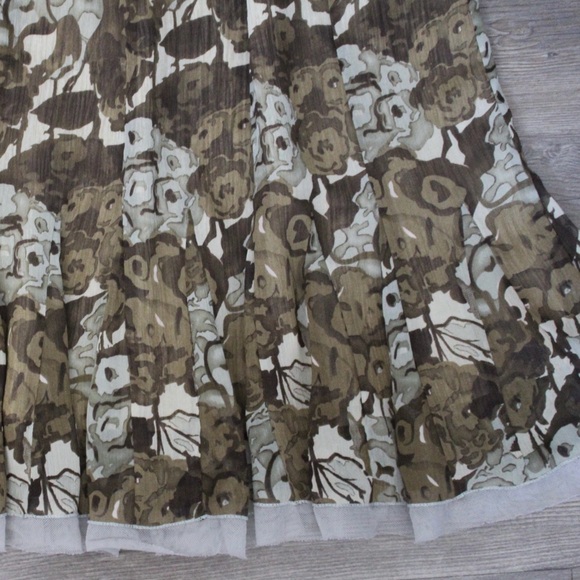 Vintage 90s Y2K Brown Floral Layered Midi Skirt - Picture 2 of 6